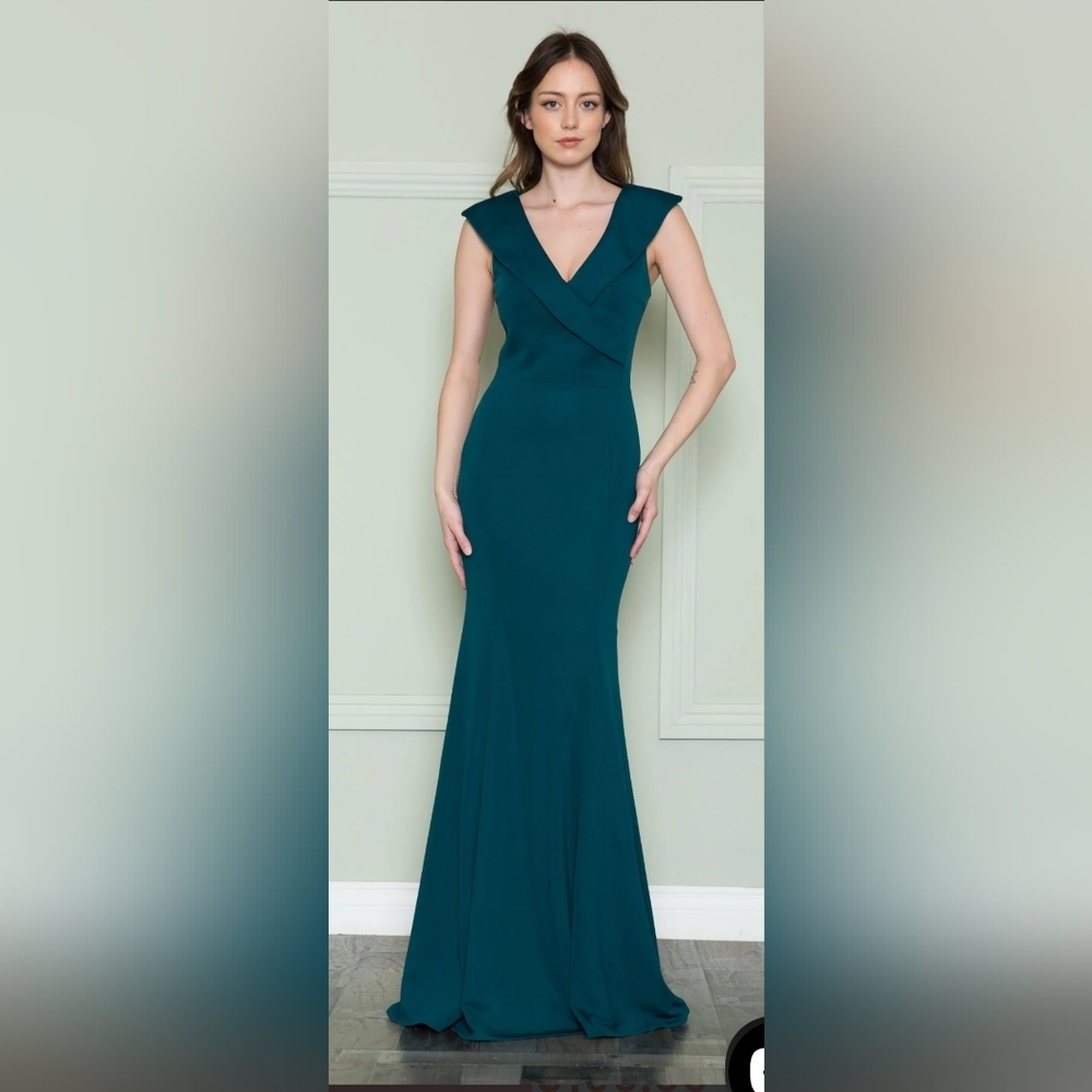 V-Neck Teal Fitted Maxi Gown